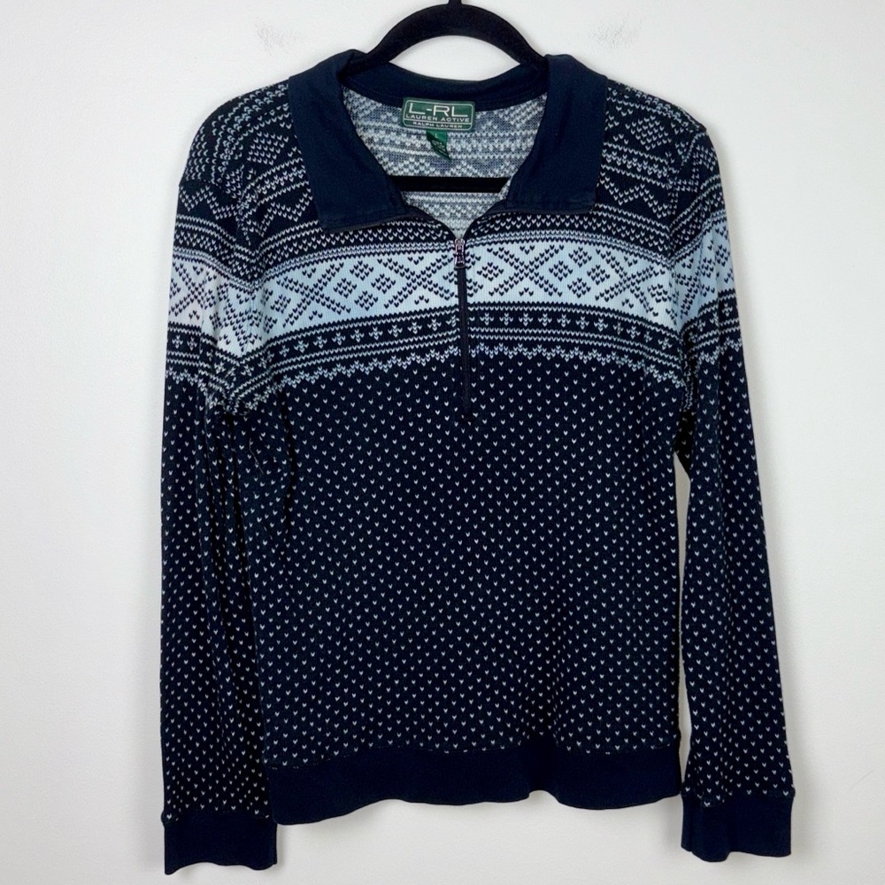 Lauren Ralph Lauren Active Quarter Zip Sweater Women’s Size Large Cotton Navy